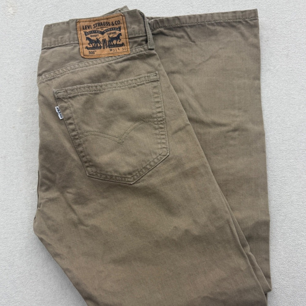 Levis 505 Regular Fit Pants Mens 31x30 Khaki Tan Straight Leg Casual